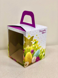 Изображение Коробка для кулича "СЧАСТЛИВОЙ ПАСХИ" 15х15х18см с окном